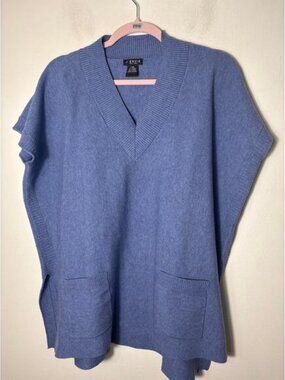 J'Envie Blue Sweater Pullover Poncho Style Sweater Sz one size